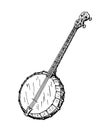 American banjo isolated retro musical instrument. Vector four string banjo guitar, chordal accompaniment. Hand drawn