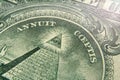 American banknote detail with eye on pyramid. Macro photography Royalty Free Stock Photo