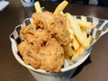 American barrel fried chicken and French fries, American coffee