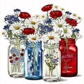 American Beauty: Mason Jar House Flag Featuring Patriotic Florals AI Generated