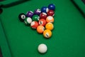 American billiards pool on a green table