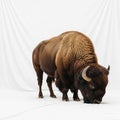 American bison Bison bison stands on a white surface against a plain Royalty Free Stock Photo