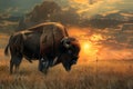 American Bison - Buffalo at Sunset Ai photo Royalty Free Stock Photo