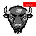American Bison Bull Mascot Head Vector Illustration. Black And White Buffalo Head Animal Symbol.