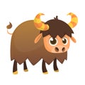 American bison cartoon character. Large bison male flat vector isolated on white. North America fauna. Buffalo icon. Royalty Free Stock Photo