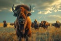 American Bison Herd at Dusk - The Wild\'s Rhythmic Pulse. Concept Wildlife Photography, Bison Herd,
