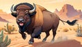 American Bison plains Buffalo bovid running mouth open desert Royalty Free Stock Photo