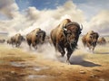 Ai Generated illustration Wildlife Concept of American Bison Stampede