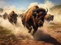 Ai Generated illustration Wildlife Concept of American Bison Stampede