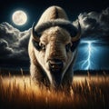 American bison stands on plains with brewing storm behind Royalty Free Stock Photo