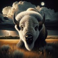 American bison stands on plains with brewing storm behind Royalty Free Stock Photo