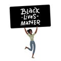 American black girl protester character. Justice for black people. Against Racial Discrimination in the police. Black lives matter