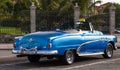 American blue classic car in cuba as taxi