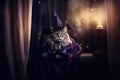 American Bobtail Cat Dressed As A Wizard At Work