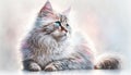 American Bobtail Cat Medium Shot White Pink And Blue And Magical And Fantasy Bokeh. Generative AI