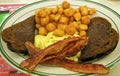 American Breakfast Eggs Bacon Potatoes and Toast on a Plate Royalty Free Stock Photo