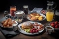 American breakfast food menu. AI generated. Royalty Free Stock Photo