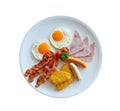 American breakfast,fried eggs bacon ham and sausage Royalty Free Stock Photo