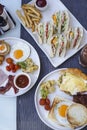 American Breakfast and Sandwich. Royalty Free Stock Photo