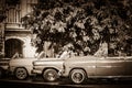 American Buick and Mercury Cabriolet classic cars lined up before the Gran Teatro in Havana Cub Royalty Free Stock Photo