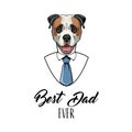 American bulldog dog. Fathers day greeting card. Best dad ever text. Shirt, Necktie, Tie. Dad gift. Vector. Royalty Free Stock Photo