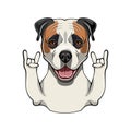 American Bulldog dog. Horns, Rock gesture. Dog portrait. American bulldog portrait. Vector.