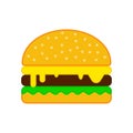 American burger for concept design. Flat burger for concept design. Yummy icon. Burger hamburger logo icon design. Fast food.