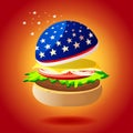 American burger on a red isolated background