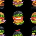 American Burgers seamless pattern illustration