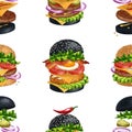 American Burgers seamless pattern illustration