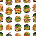 American Burgers seamless pattern illustration