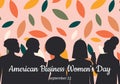 American Business Women`s Day. September 22nd. Horizontal pink leafy banner with silhouettes of women in black. Royalty Free Stock Photo