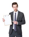 American businessman pen point to clipboard Royalty Free Stock Photo