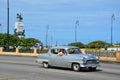 American car at Malecon in Havana, Cuba Royalty Free Stock Photo