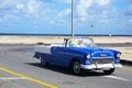 American car at Malecon in Havana, Cuba Royalty Free Stock Photo