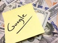 American cash money and yellow paper note with text Google