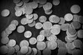 American cents on a dark surface. Black and white Royalty Free Stock Photo