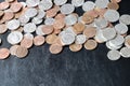 American cents scattered on a dark surface Royalty Free Stock Photo