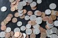 American cents scattered on a dark surface Royalty Free Stock Photo