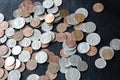 American cents scattered on a dark surface Royalty Free Stock Photo