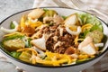 American Cheeseburger Salad with romaine lettuce, ground beef, pickles, cheddar cheese, onions and dressed with a special burger Royalty Free Stock Photo