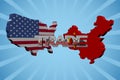 American and Chinese map flags with trade text illustration Royalty Free Stock Photo