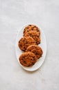 American chocolate chip cookies in a white plate on a white sto Royalty Free Stock Photo