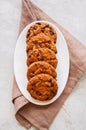 American chocolate chip cookies in a white plate on a white sto Royalty Free Stock Photo