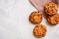 American chocolate chip cookies on a white stone background. Top Royalty Free Stock Photo