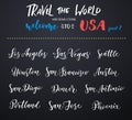 American city vector lettering. Typography, USA - Los Angeles, Las Vegas, Seattle, San Francisco, Houston, San Diego, San Jose, Ph