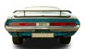 American clasical muscle car Dodge Challenger 1970. Back view. White background