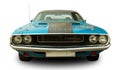 American clasical muscle car Dodge Challenger 1970. Front view. White background