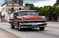 American classic car drived on the road in havana Royalty Free Stock Photo