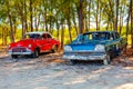 American classic cars on the beach Cayo Jutias Royalty Free Stock Photo